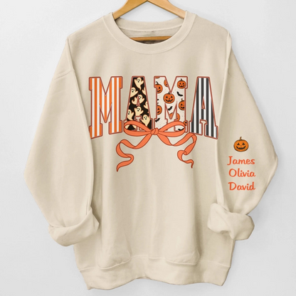 Custom Unisex Sweatshirt, Hoodie With Design On Sleeve - Personalized Halloween Birthday Gifts For Mom, Grandma - Spooky Nights With Family Light