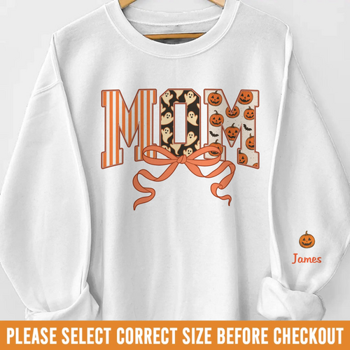 Custom Unisex Sweatshirt, Hoodie With Design On Sleeve - Personalized Halloween Birthday Gifts For Mom, Grandma - Spooky Nights With Family Light