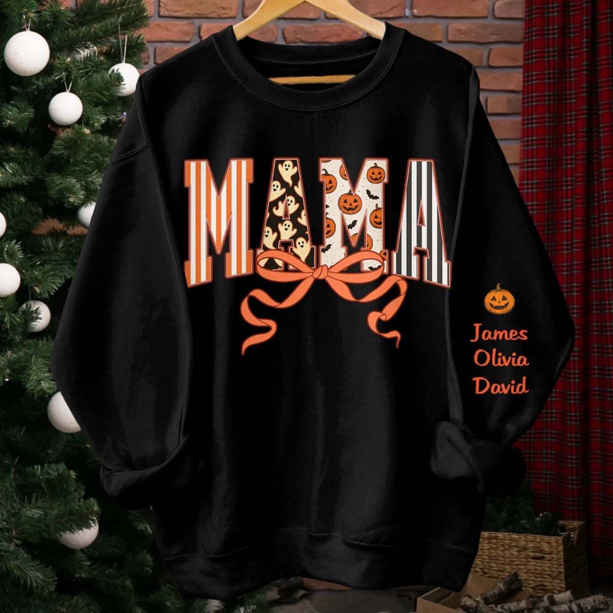 Custom Unisex Sweatshirt, Hoodie With Design On Sleeve - Personalized Halloween Birthday Gifts For Mom, Grandma - Spooky Nights With Family Light