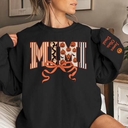 Custom Unisex Sweatshirt, Hoodie With Design On Sleeve - Personalized Halloween Birthday Gifts For Mom, Grandma - Spooky Nights With Family Light