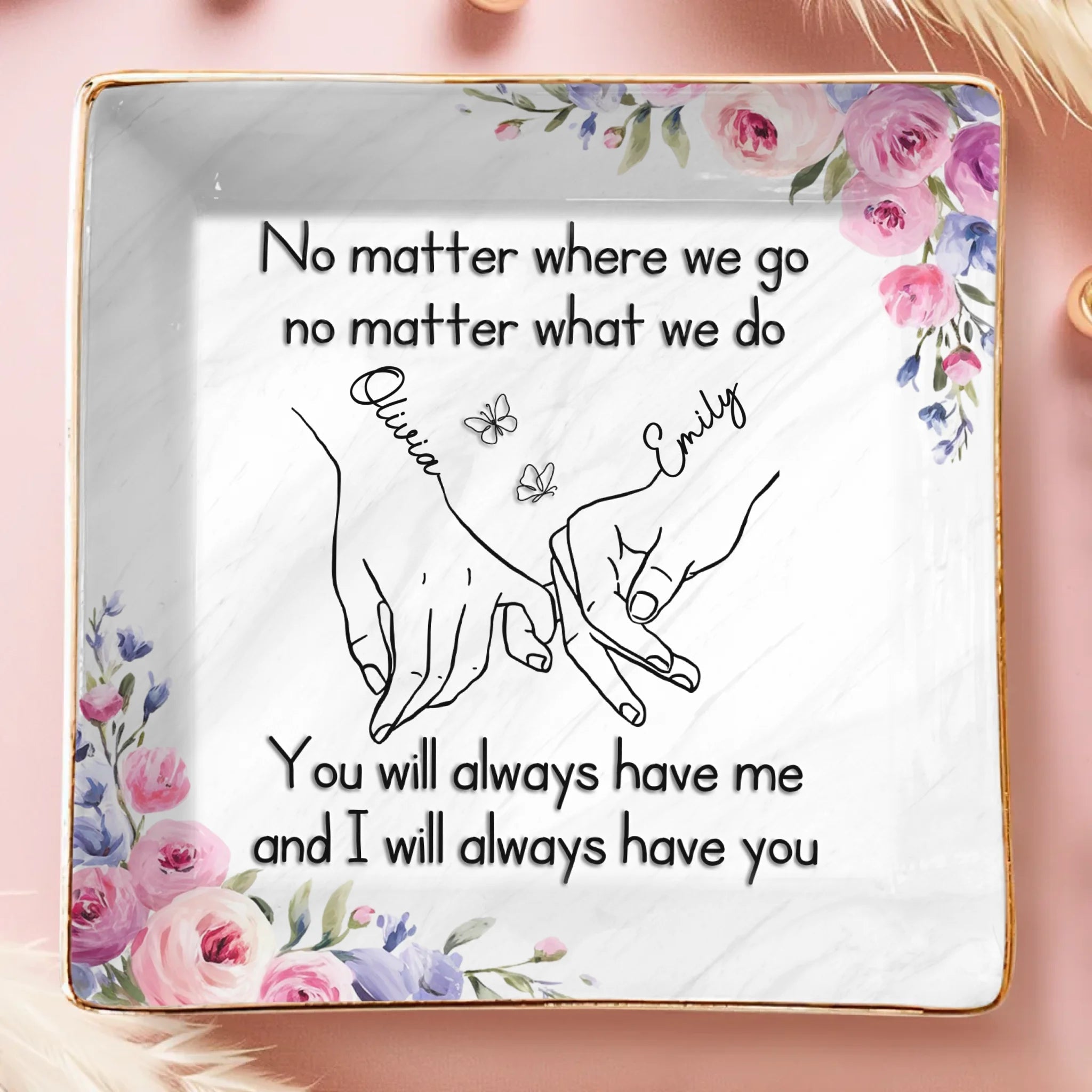 Custom Full-Print Jewelry Dish - Personalized Best Friend Birthday Gifts For Women, Besties, Sisters, BFF - Blossoms Fade, But Friendship Stays Forever