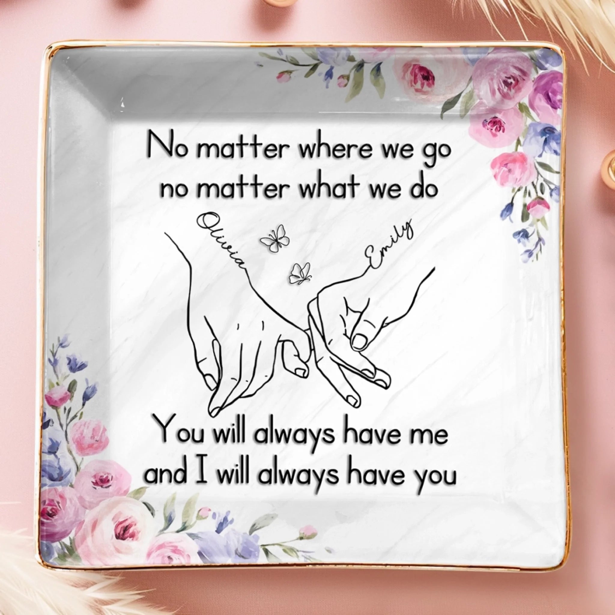 Custom Full-Print Jewelry Dish - Personalized Best Friend Birthday Gifts For Women, Besties, Sisters, BFF - Blossoms Fade, But Friendship Stays Forever