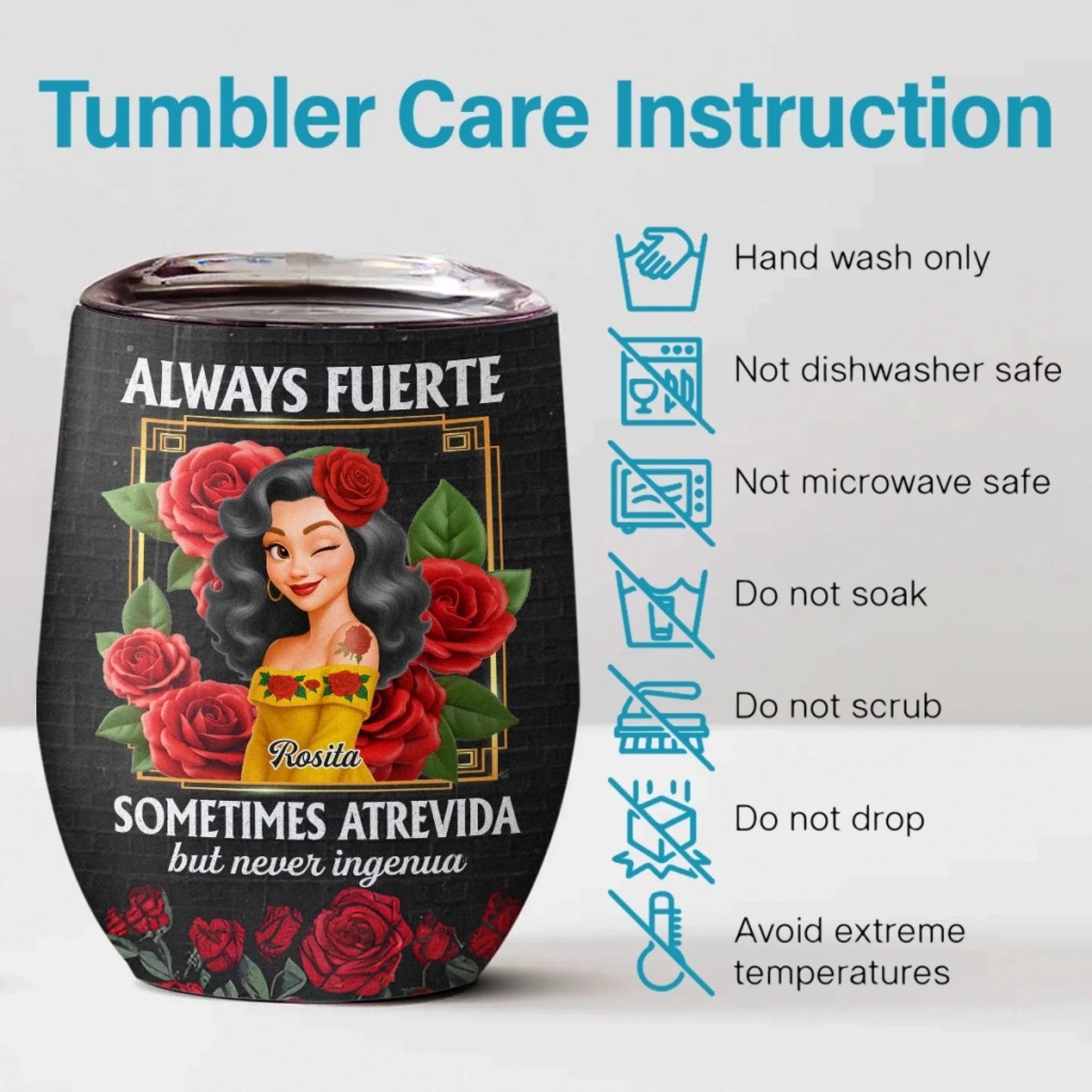 Custom Wine Tumbler - Personalized Hispanic Month Birthday Gifts For Hispanics And Latinos, Women - Beauty With Bite, Grace With Grit