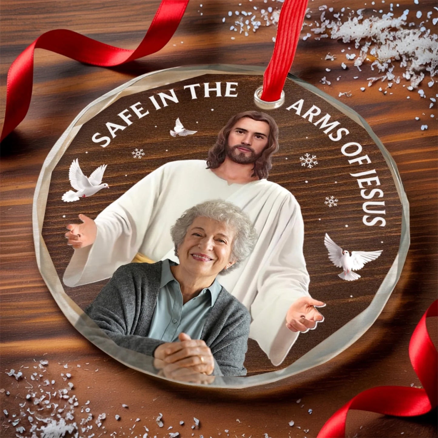 Custom Photo Circle Glass Ornament - Personalized Christmas Memorial Sympathy Gifts For Loss Of Mom, Dad - Your Spirit Shines Eternal