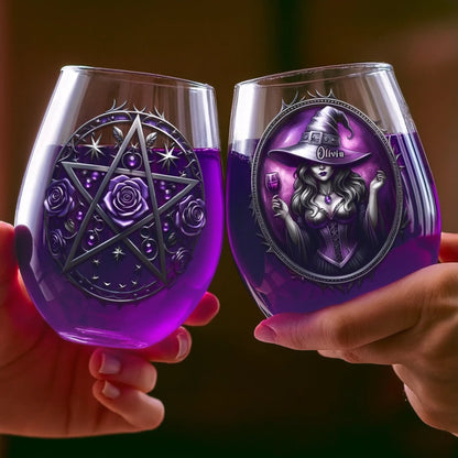 Custom Wine Glass - Personalized Halloween Witchy Gifts For Women, Besties, Sisters, BFF - Witching You Were Here