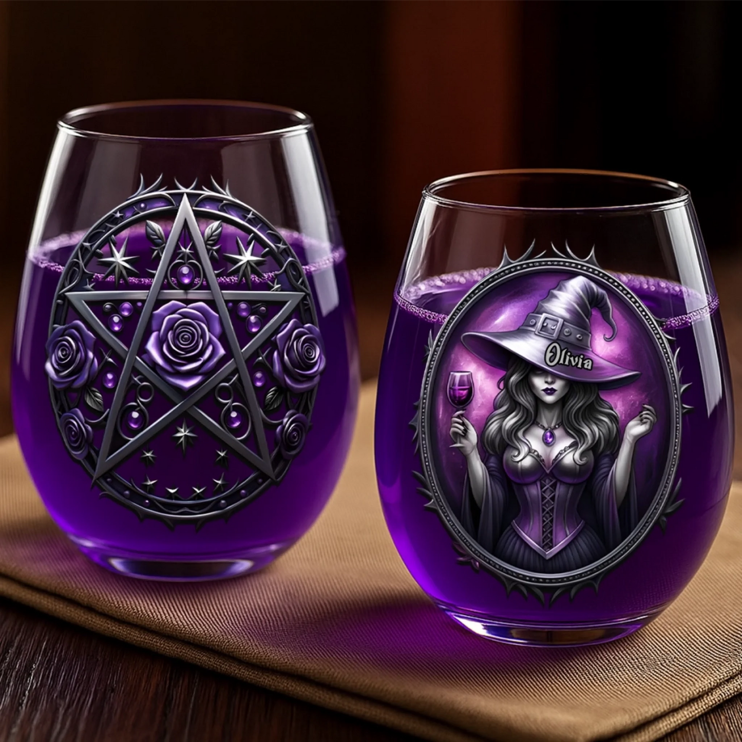 Custom Wine Glass - Personalized Halloween Witchy Gifts For Women, Besties, Sisters, BFF - Witching You Were Here