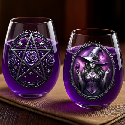 Custom Wine Glass - Personalized Halloween Witchy Gifts For Women, Besties, Sisters, BFF - Witching You Were Here