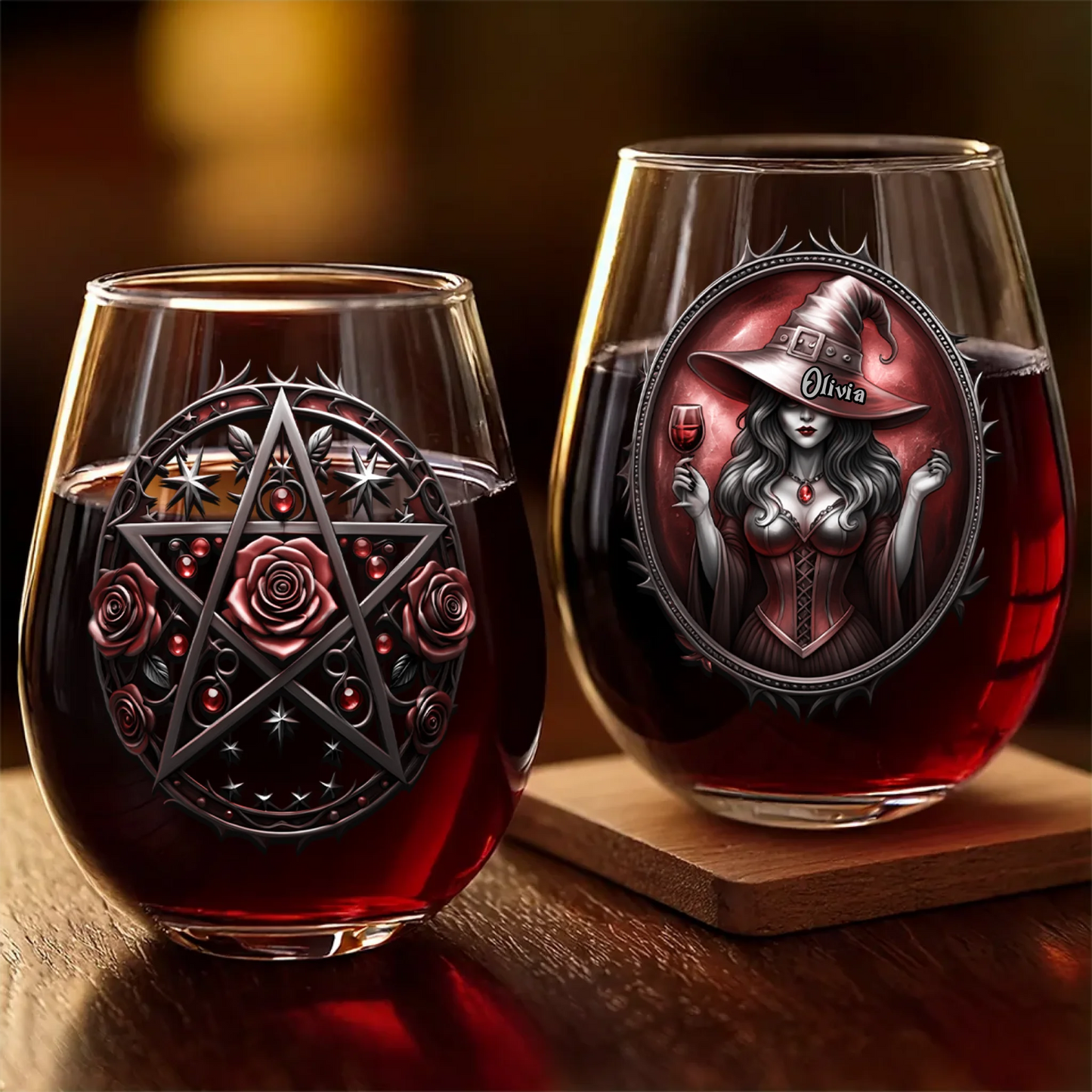 Custom Wine Glass - Personalized Halloween Witchy Gifts For Women, Besties, Sisters, BFF - Witching You Were Here