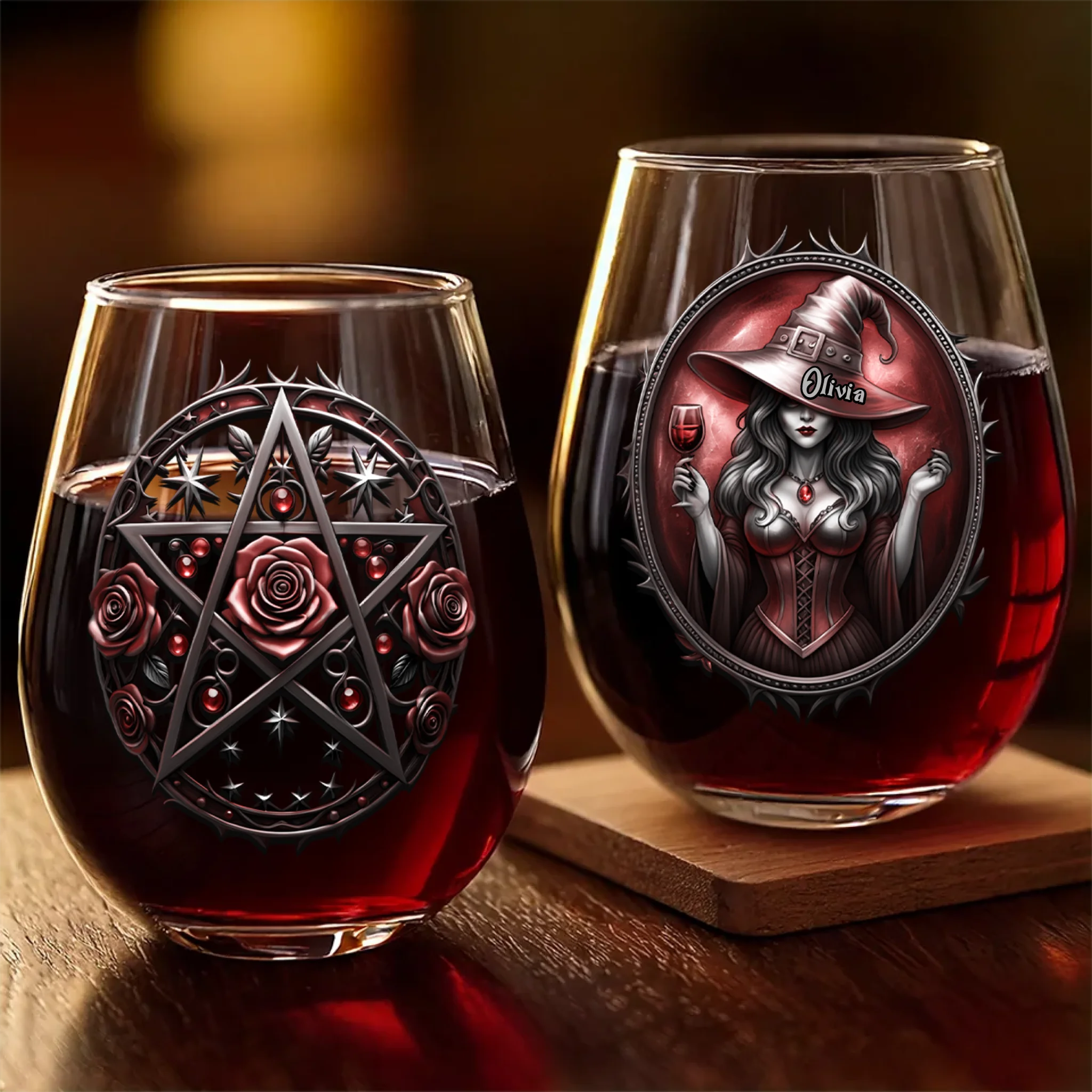 Custom Wine Glass - Personalized Halloween Witchy Gifts For Women, Besties, Sisters, BFF - Witching You Were Here