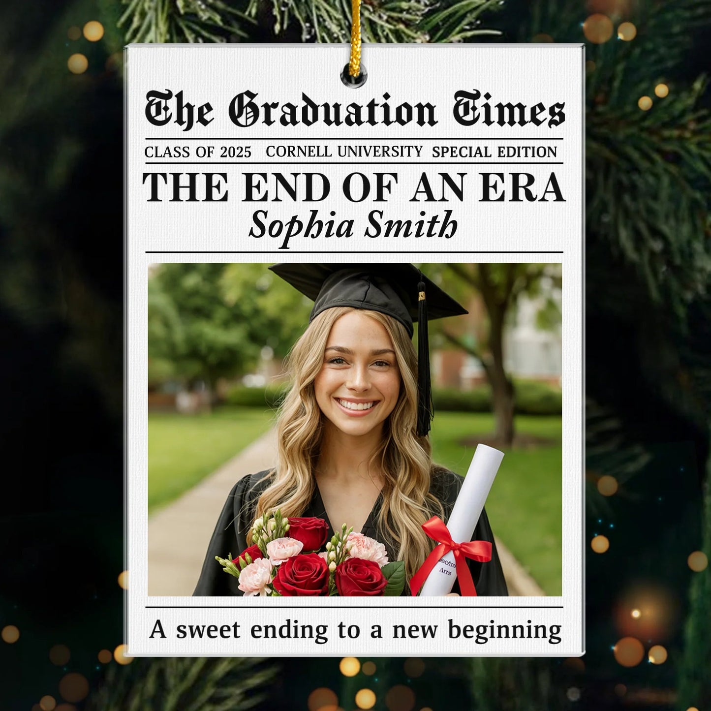 Custom Photo Acrylic Ornament - Personalized Christmas Graduation Gifts For Him, Her - New Beginnings Bright With Hope