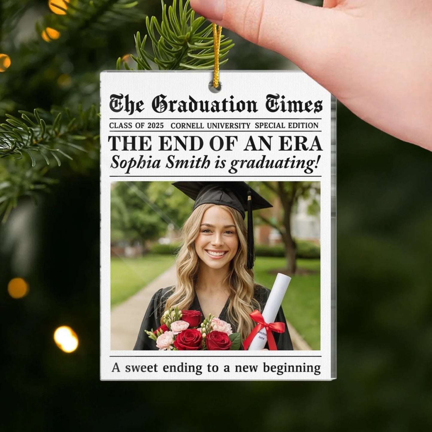 Custom Photo Acrylic Ornament - Personalized Christmas Graduation Gifts For Him, Her - New Beginnings Bright With Hope