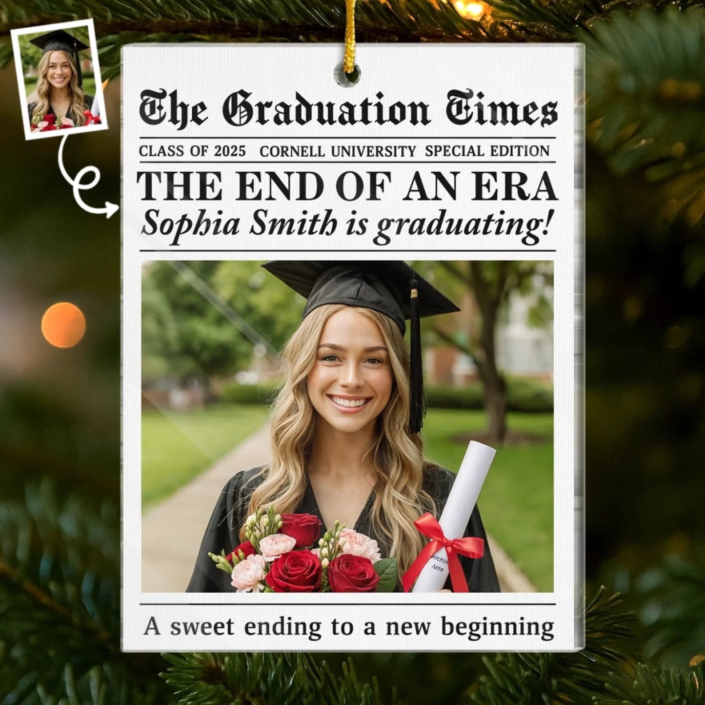 Custom Photo Acrylic Ornament - Personalized Christmas Graduation Gifts For Him, Her - New Beginnings Bright With Hope
