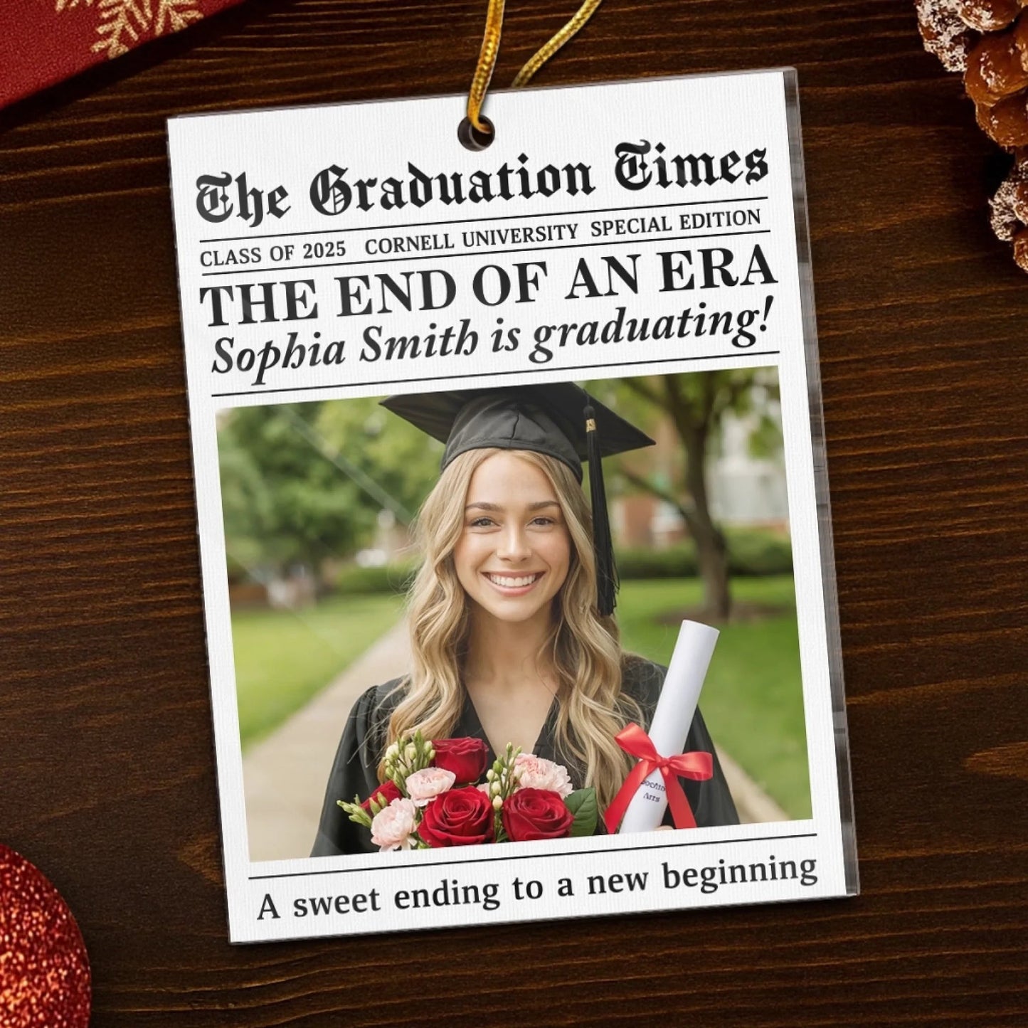 Custom Photo Acrylic Ornament - Personalized Christmas Graduation Gifts For Him, Her - New Beginnings Bright With Hope