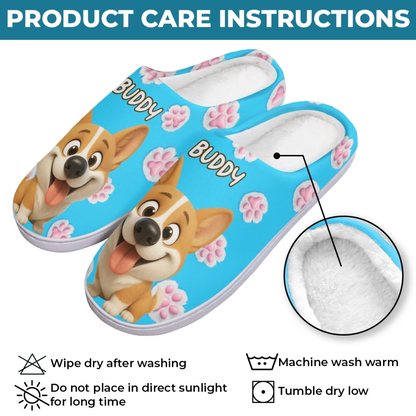 Custom Photo Fluffy Slippers - Personalized Birthday Gifts For Dog Cat Lovers, Dog Dad And Mom, Cat Owners - Happy Paws, Happy Feet