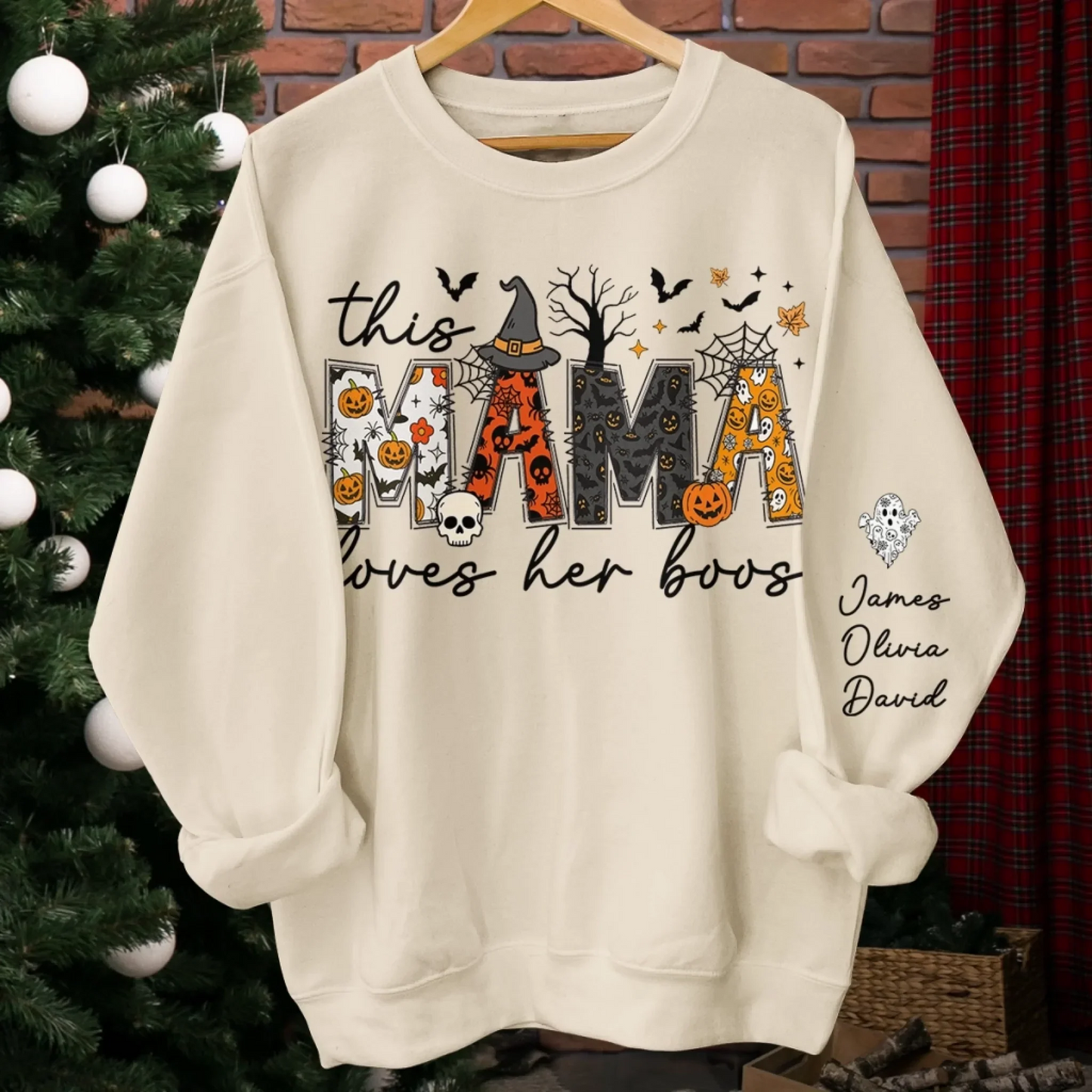 Custom Unisex Sweatshirt, Hoodie With Design On Sleeve - Personalized Halloween Birthday Gifts For Mom, Grandma - Spooky Nights With Loved Ones