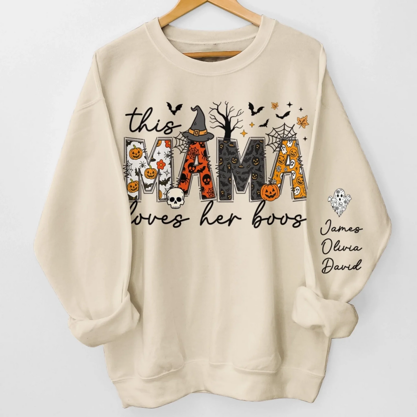 Custom Unisex Sweatshirt, Hoodie With Design On Sleeve - Personalized Halloween Birthday Gifts For Mom, Grandma - Spooky Nights With Loved Ones