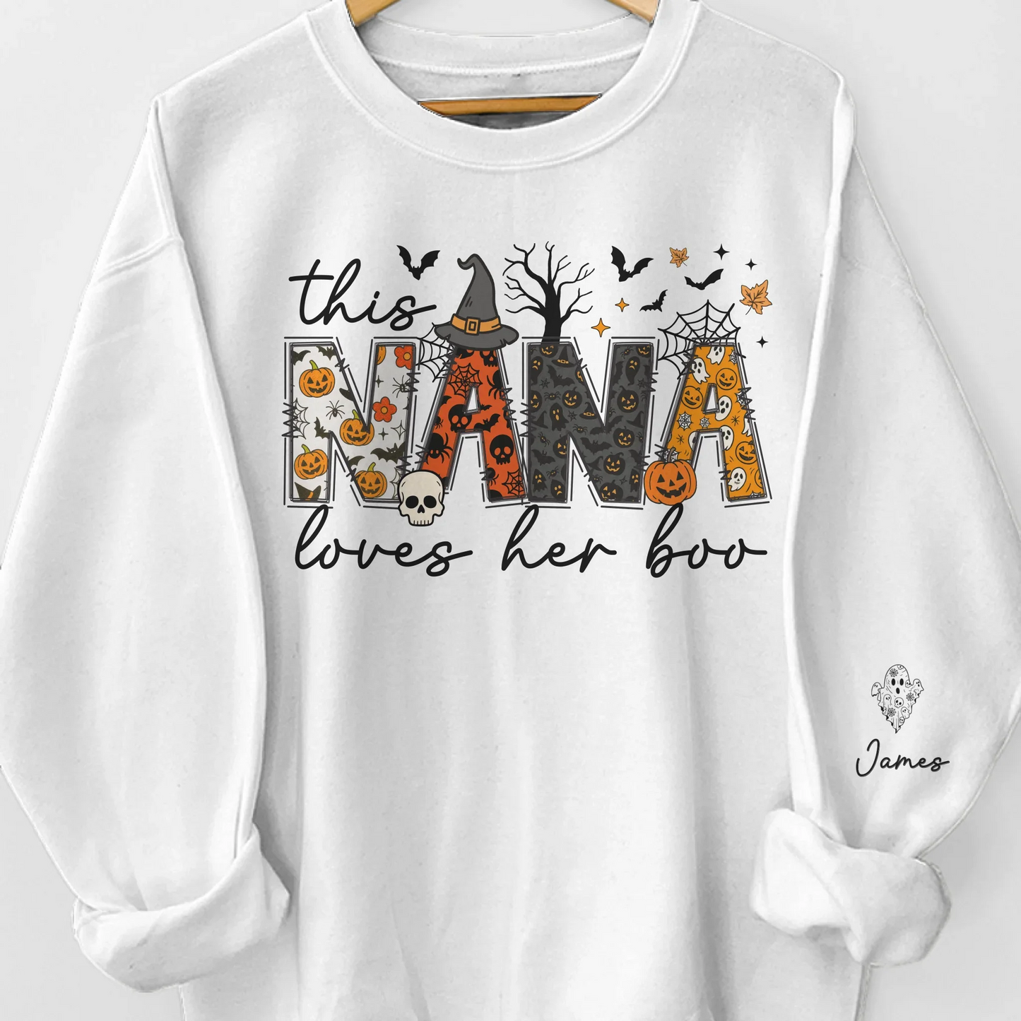 Custom Unisex Sweatshirt, Hoodie With Design On Sleeve - Personalized Halloween Birthday Gifts For Mom, Grandma - Spooky Nights With Loved Ones