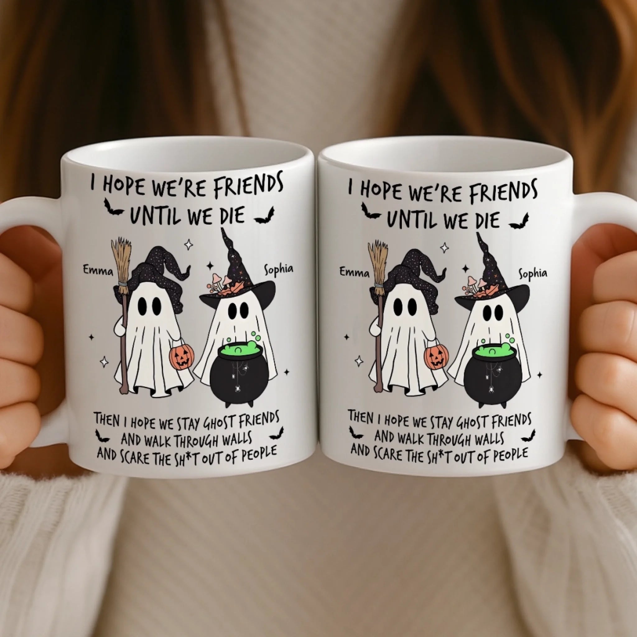 Custom Mug - Personalized Halloween Birthday Gifts For Women, Besties, Sisters, BFF - Spooky Nights With My Bestie