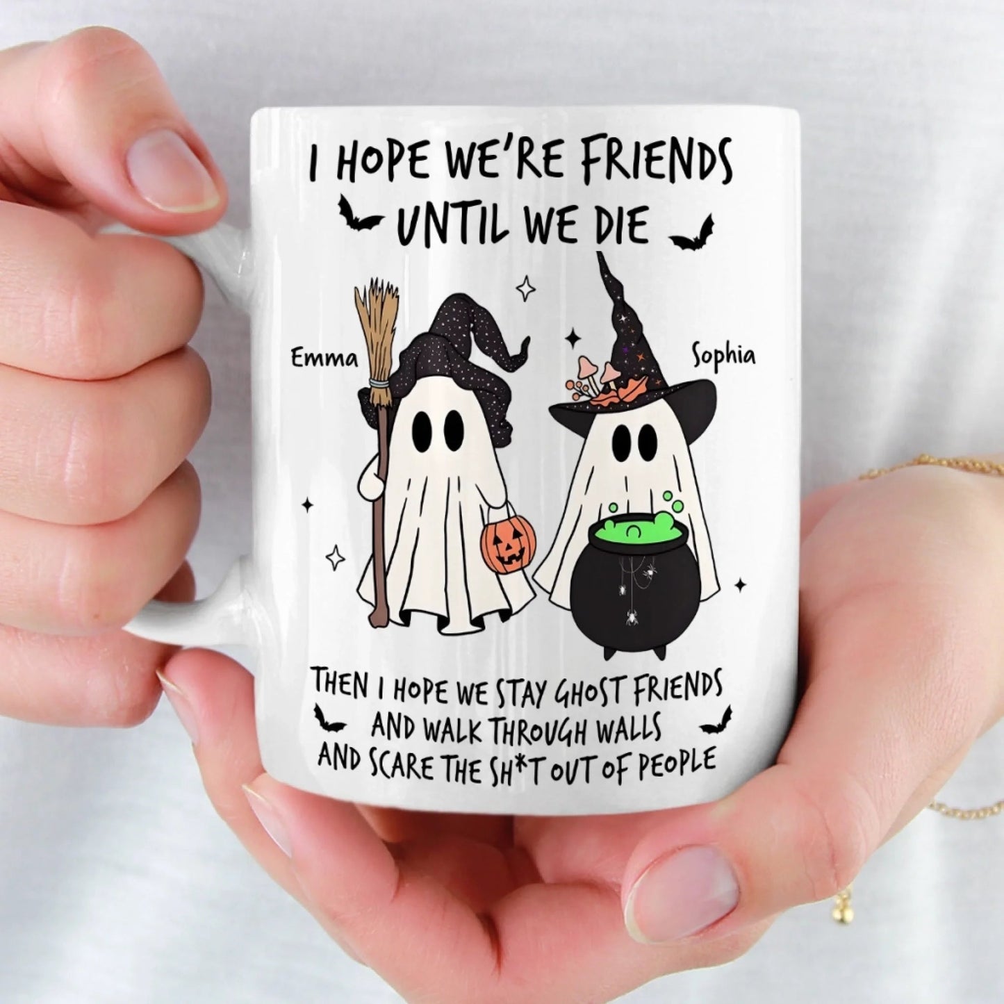 Custom Mug - Personalized Halloween Birthday Gifts For Women, Besties, Sisters, BFF - Spooky Nights With My Bestie