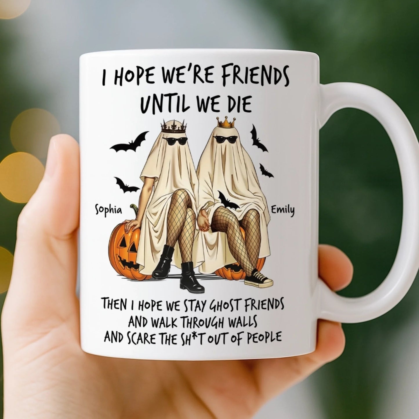 Custom Mug - Personalized Halloween Birthday Gifts For Women, Besties, Sisters, BFF - Ghostly Giggles With My Bestie