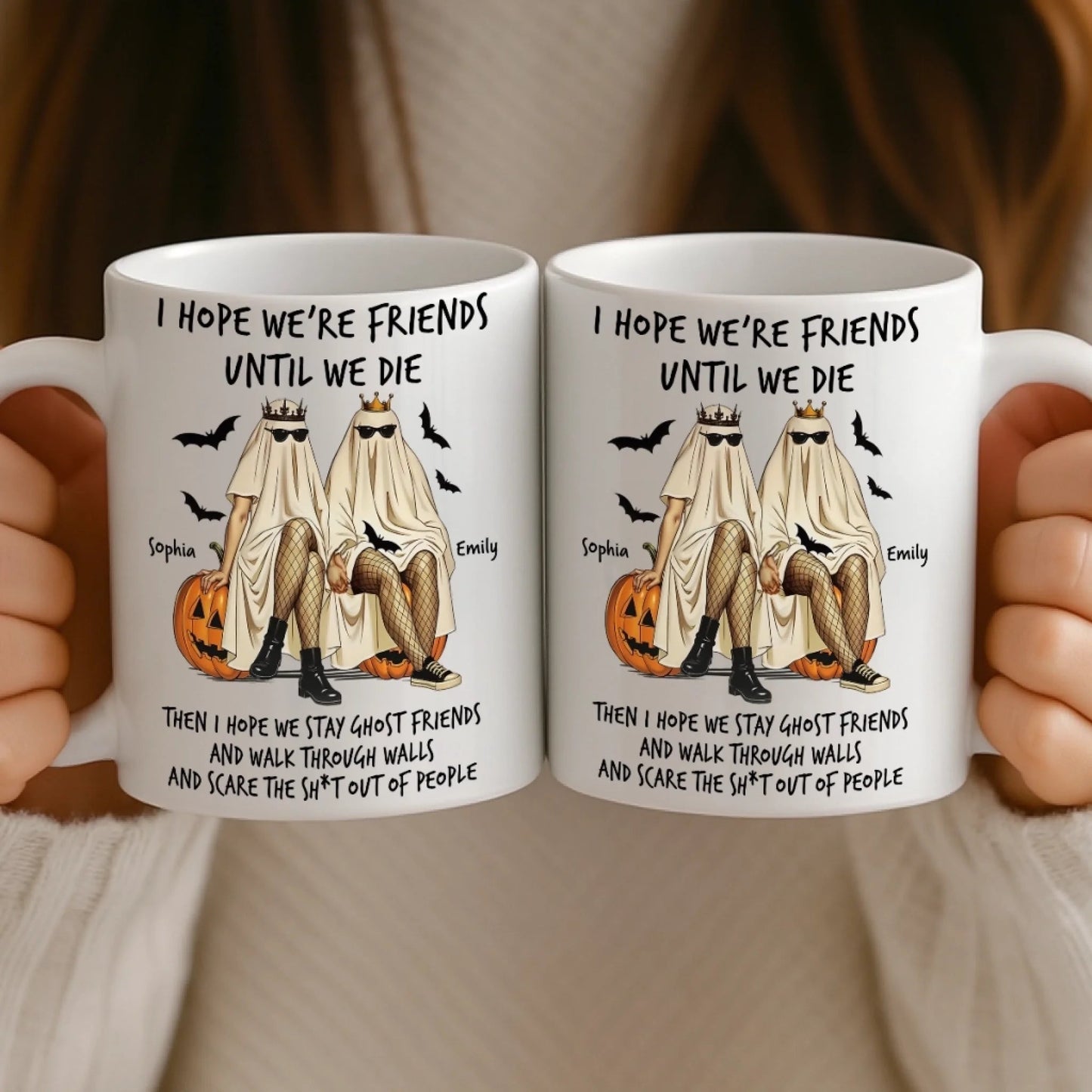 Custom Mug - Personalized Halloween Birthday Gifts For Women, Besties, Sisters, BFF - Ghostly Giggles With My Bestie