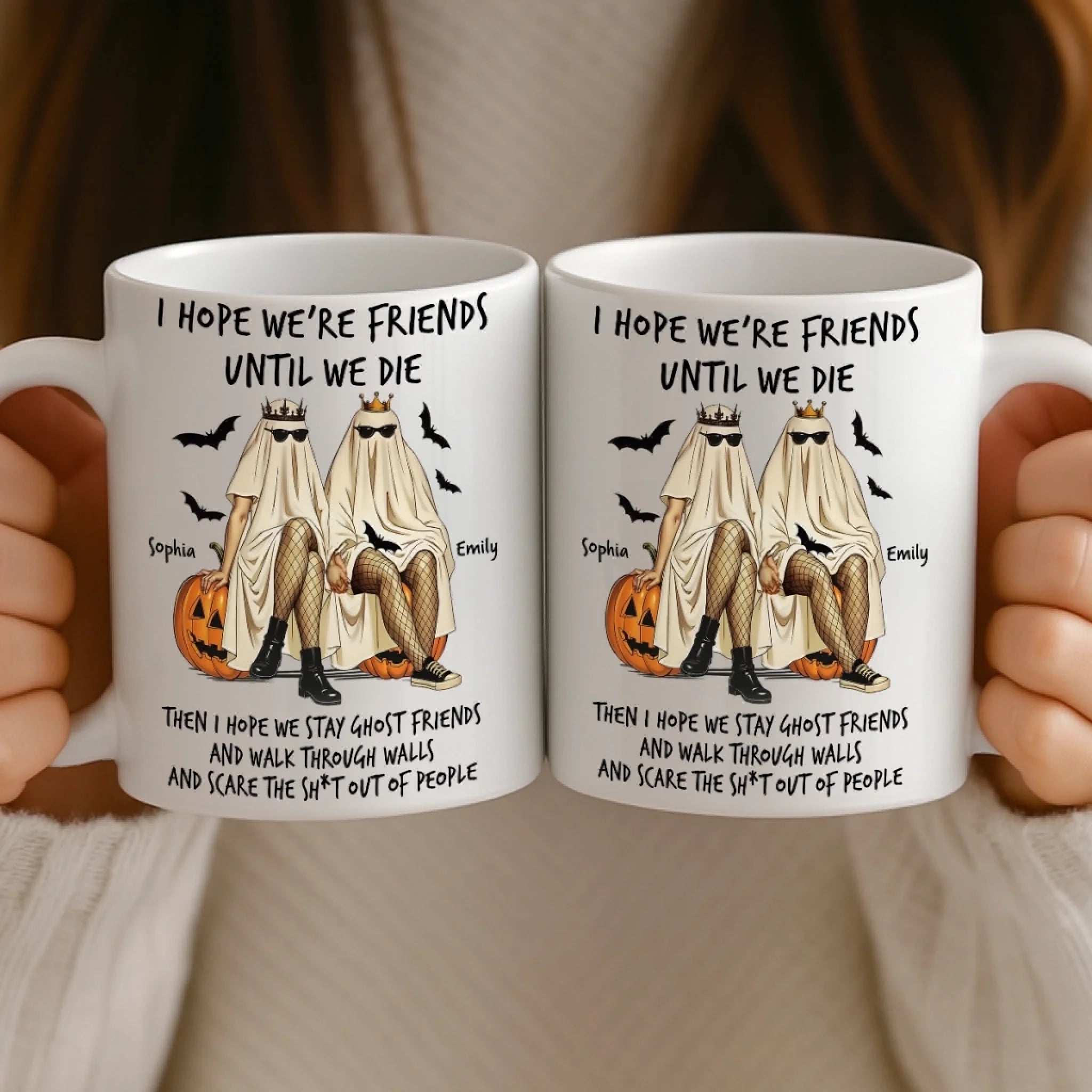 Custom Mug - Personalized Halloween Birthday Gifts For Women, Besties, Sisters, BFF - Ghostly Giggles With My Bestie