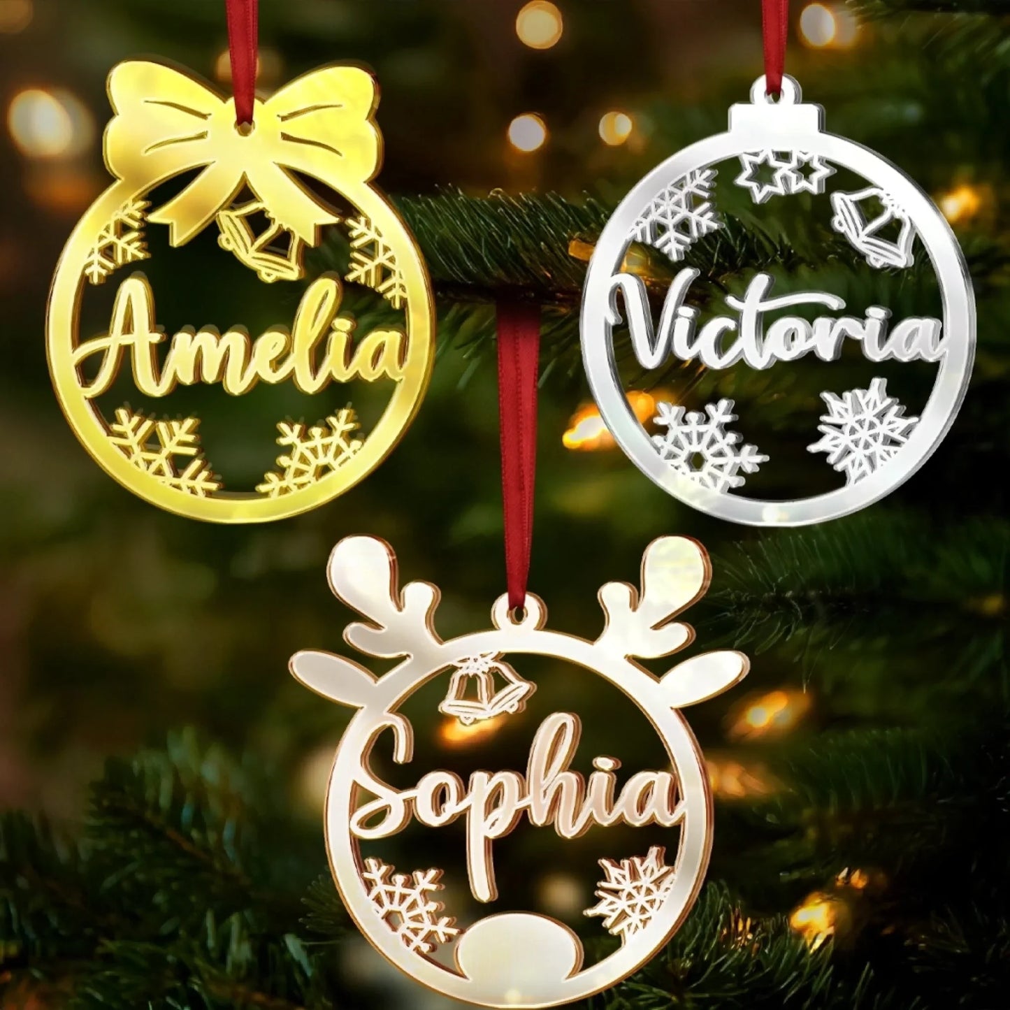 Custom Mirrored Acrylic Ornament - Personalized Christmas Birthday Gifts For Mom, Dad, Kids - Sparkle Season