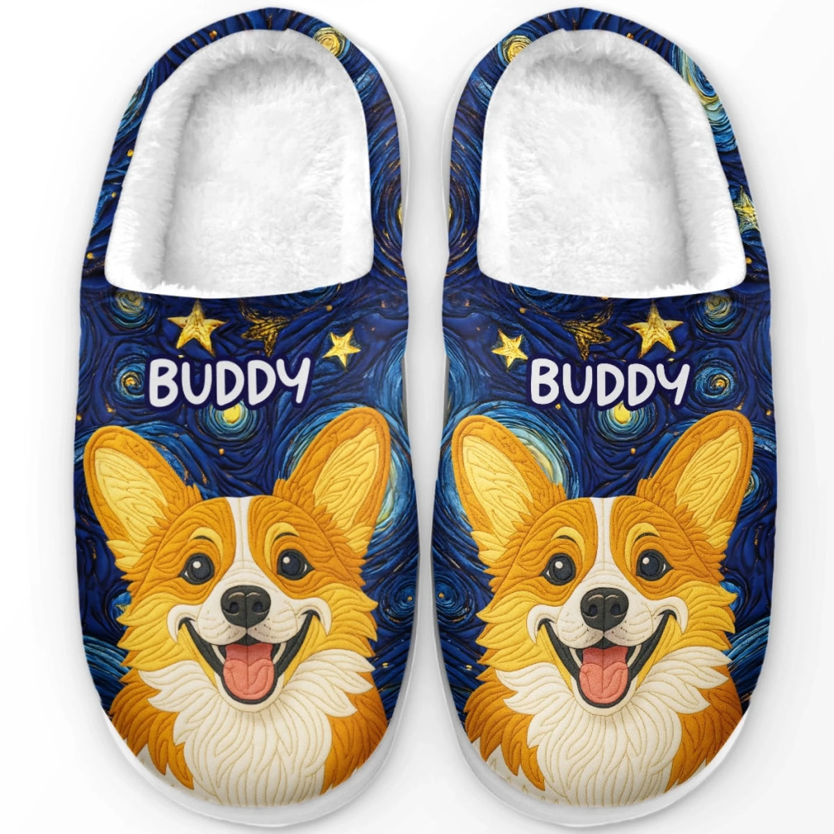 Custom Photo Fluffy Slippers - Personalized Birthday Gifts For Dog Cat Lovers, Dog Dad And Mom, Cat Owners - Starry Skies, Wagging Tails