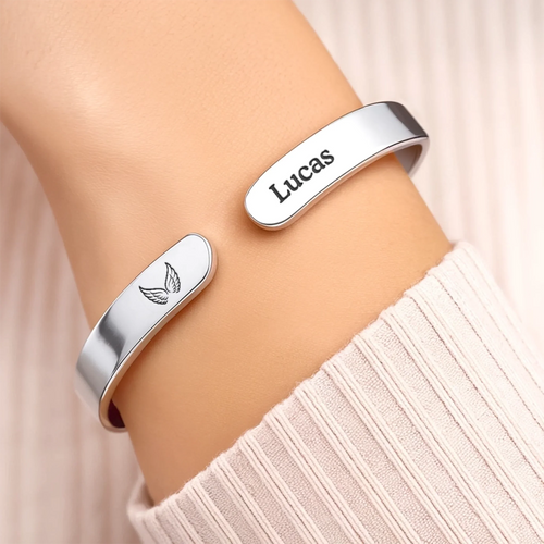 Custom Engraved Stainless Steel Cuff Bracelet - Personalized Memorial Sympathy Gifts For Loss Of Mom, Dad - I Will Carry You With Me