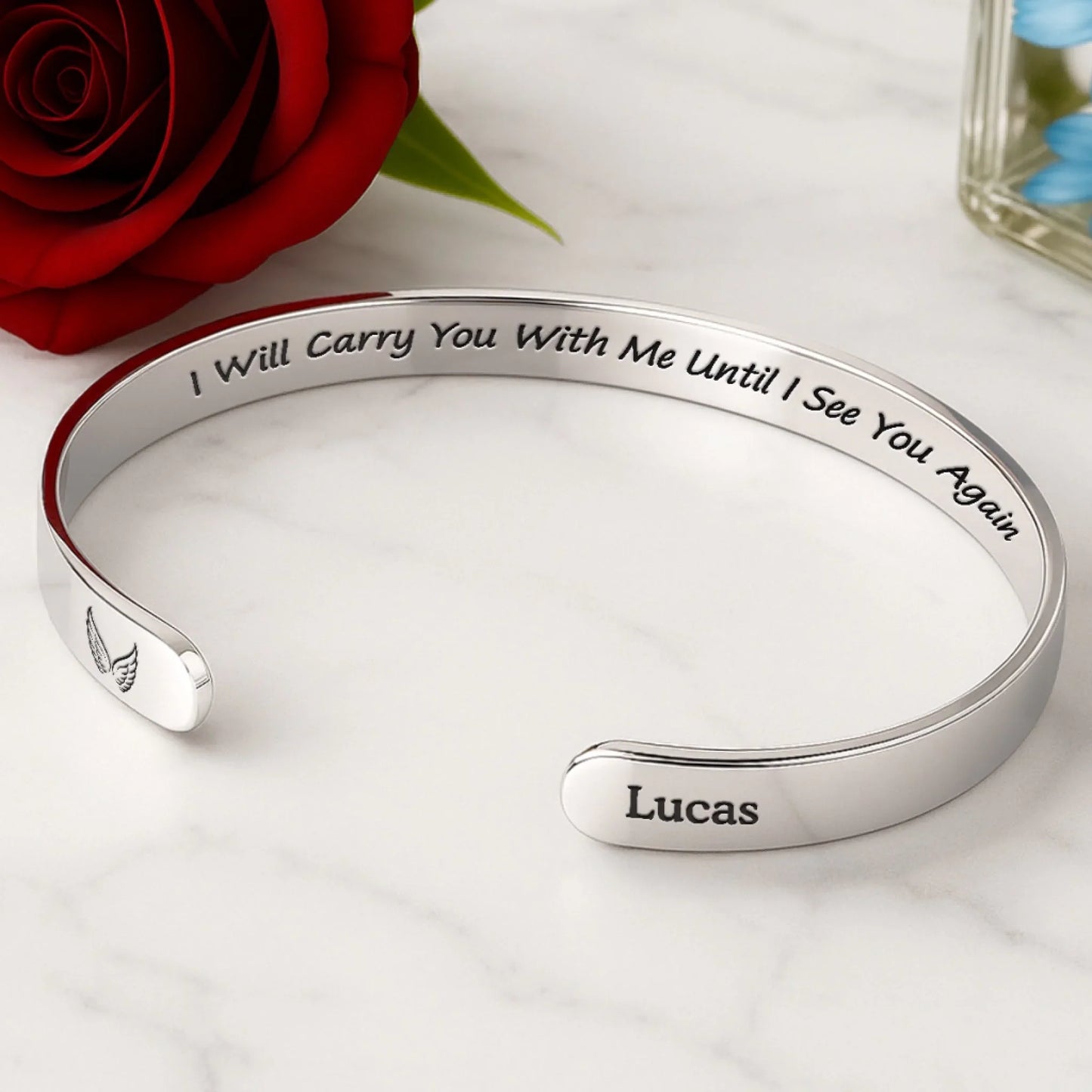 Custom Engraved Stainless Steel Cuff Bracelet - Personalized Memorial Sympathy Gifts For Loss Of Mom, Dad - I Will Carry You With Me