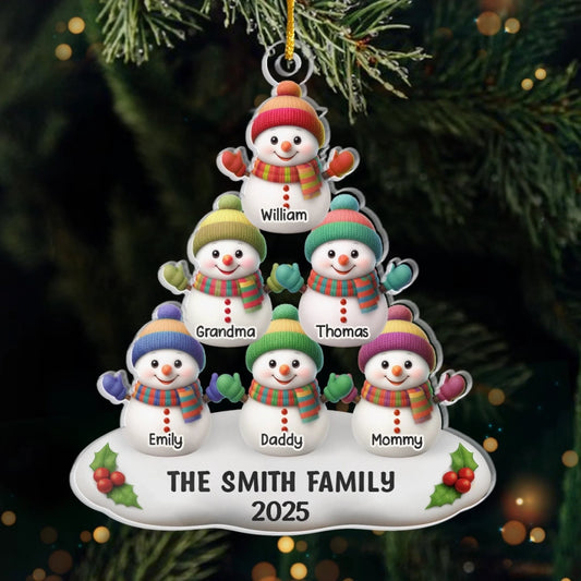 Custom Acrylic Ornament - Personalized Christmas Birthday Gifts For Mom, Dad, Kids - Family Smiles With Snowman Magic
