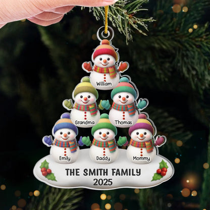 Custom Acrylic Ornament - Personalized Christmas Birthday Gifts For Mom, Dad, Kids - Family Smiles With Snowman Magic