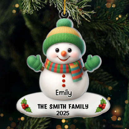 Custom Acrylic Ornament - Personalized Christmas Birthday Gifts For Mom, Dad, Kids - Family Smiles With Snowman Magic
