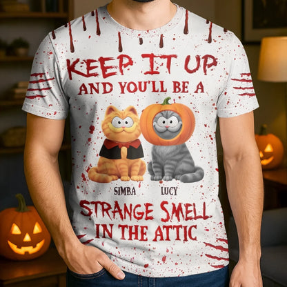 Custom Unisex T-shirt - Personalized Halloween Birthday Gifts For Cat Lovers, Cat Mom And Dad - Blood Stains, Fur Stains