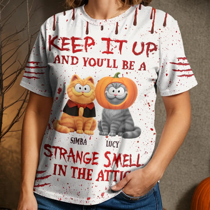 Custom Unisex T-shirt - Personalized Halloween Birthday Gifts For Cat Lovers, Cat Mom And Dad - Blood Stains, Fur Stains
