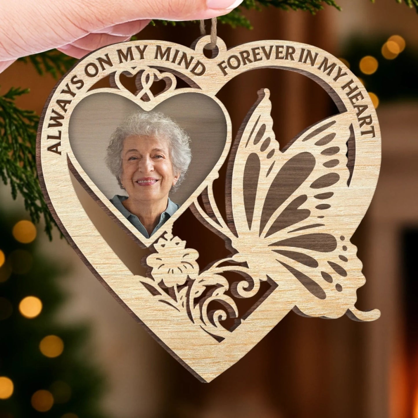 Custom Photo Wood Ornament - Personalized Christmas Memorial Sympathy Gifts For Loss Of Mom, Dad - In Loving Memory