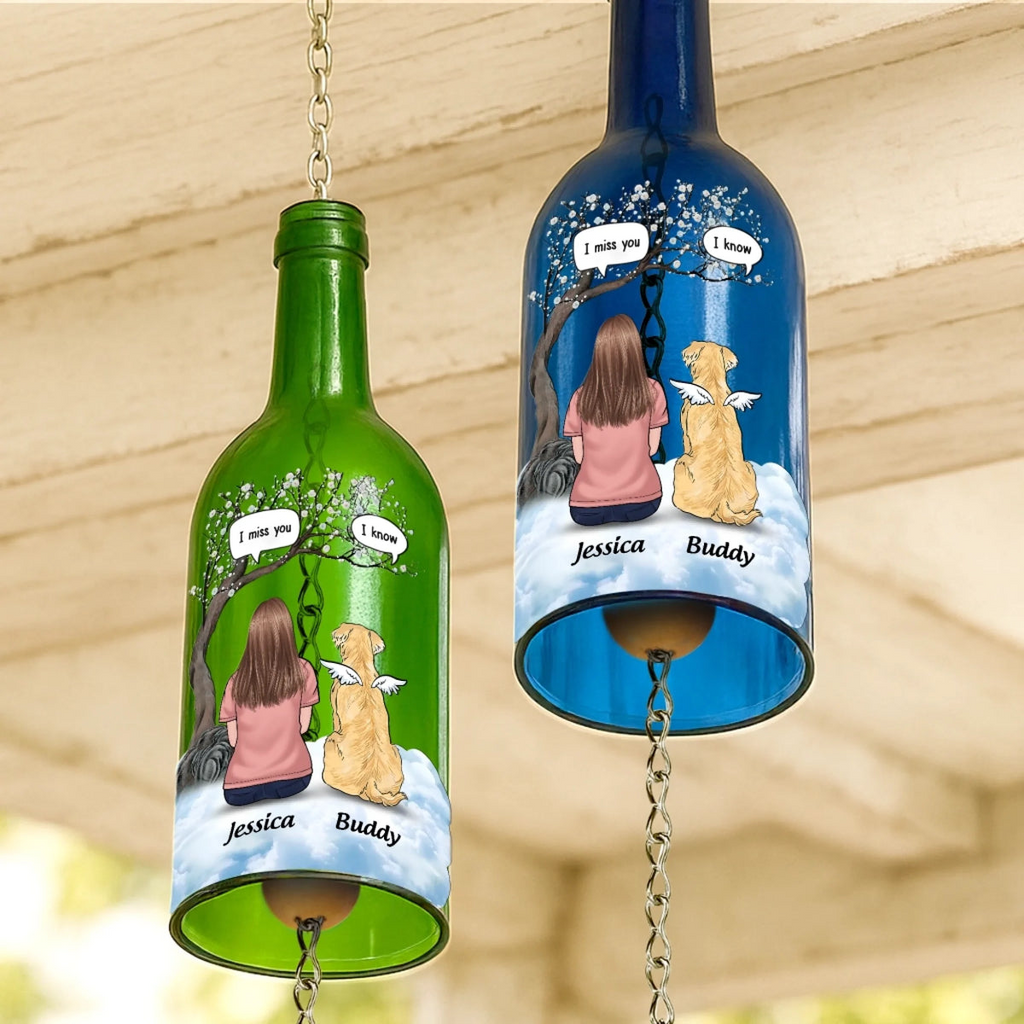 Custom Wine Bottle Wind Chime - Personalized Pet Memorial Sympathy Gifts For Dogs - My Dog My Forever Angel