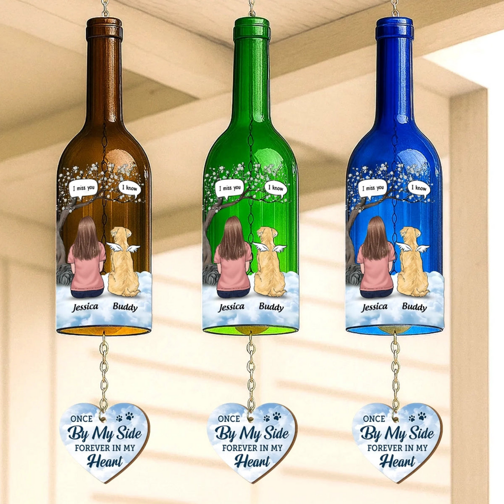 Custom Wine Bottle Wind Chime - Personalized Pet Memorial Sympathy Gifts For Dogs - My Dog My Forever Angel