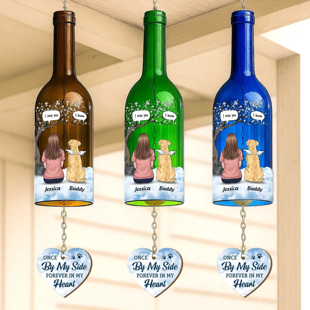 Custom Wine Bottle Wind Chime - Personalized Pet Memorial Sympathy Gifts For Dogs - My Dog My Forever Angel