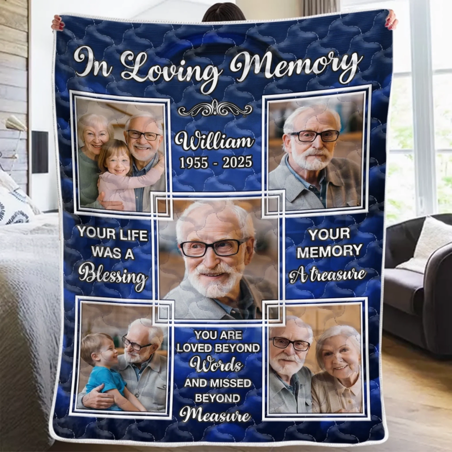 Custom Photo Blanket - Personalized Christmas Memorial Sympathy Gifts For Loss Of Mom, Dad - Love Holds Beyond The Years