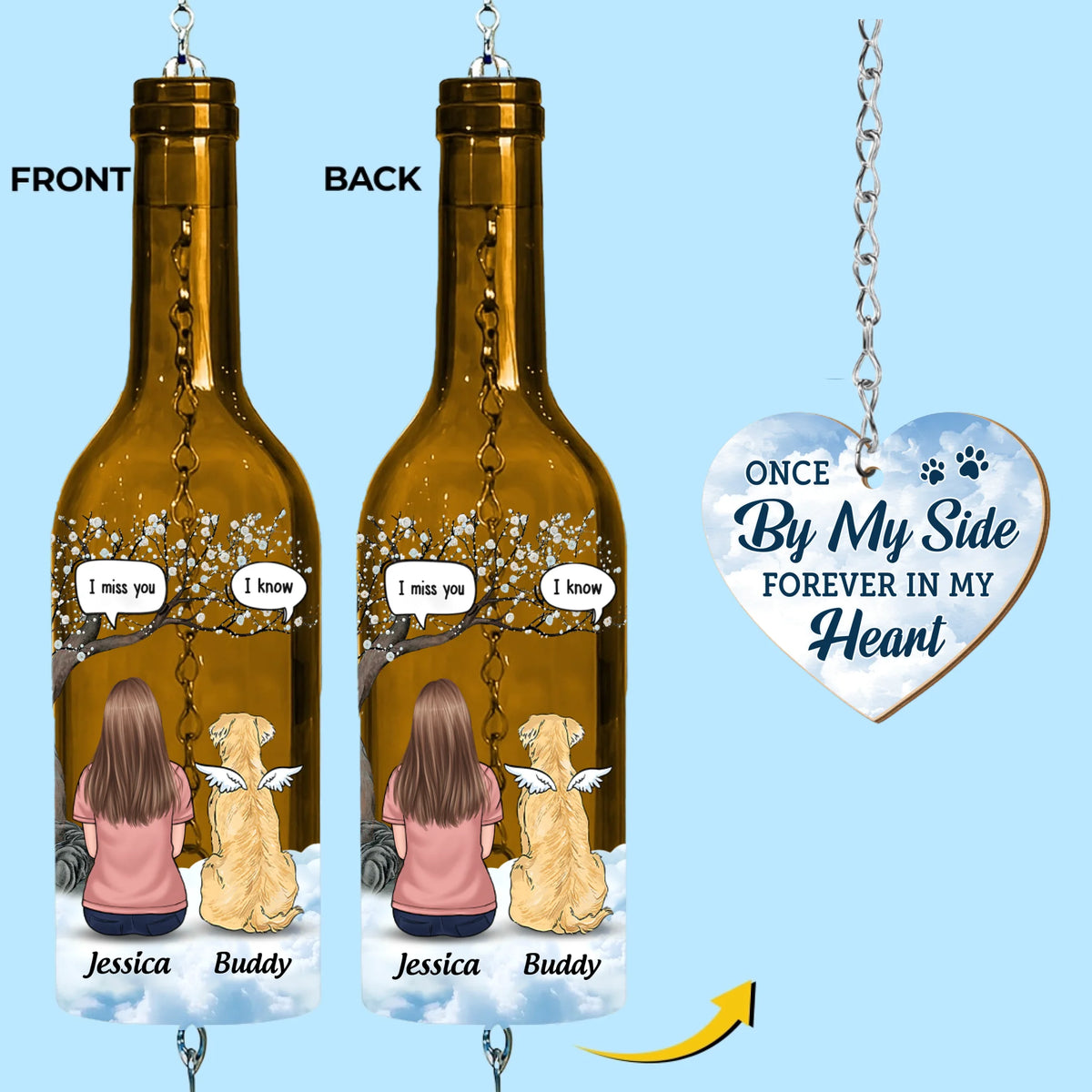 Custom Wine Bottle Wind Chime - Personalized Pet Memorial Sympathy Gifts For Dogs - My Dog My Forever Angel