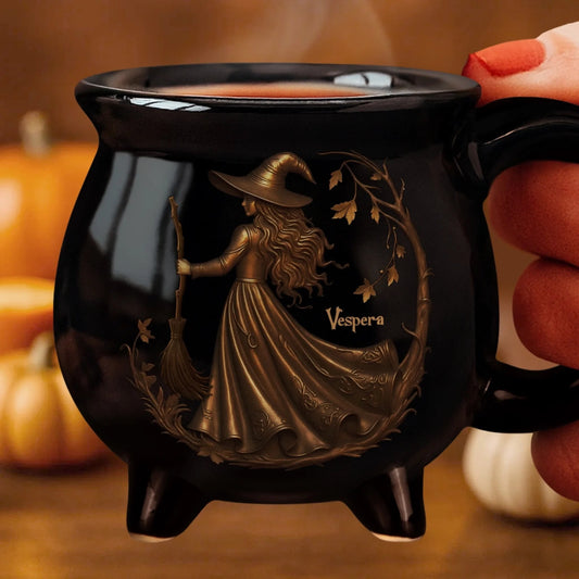 Ceramic Cauldron Coffee Mug - Personalized Halloween Witchy Gifts For Besties, Sisters, BFF, Family, Yourself - Midnight Magic