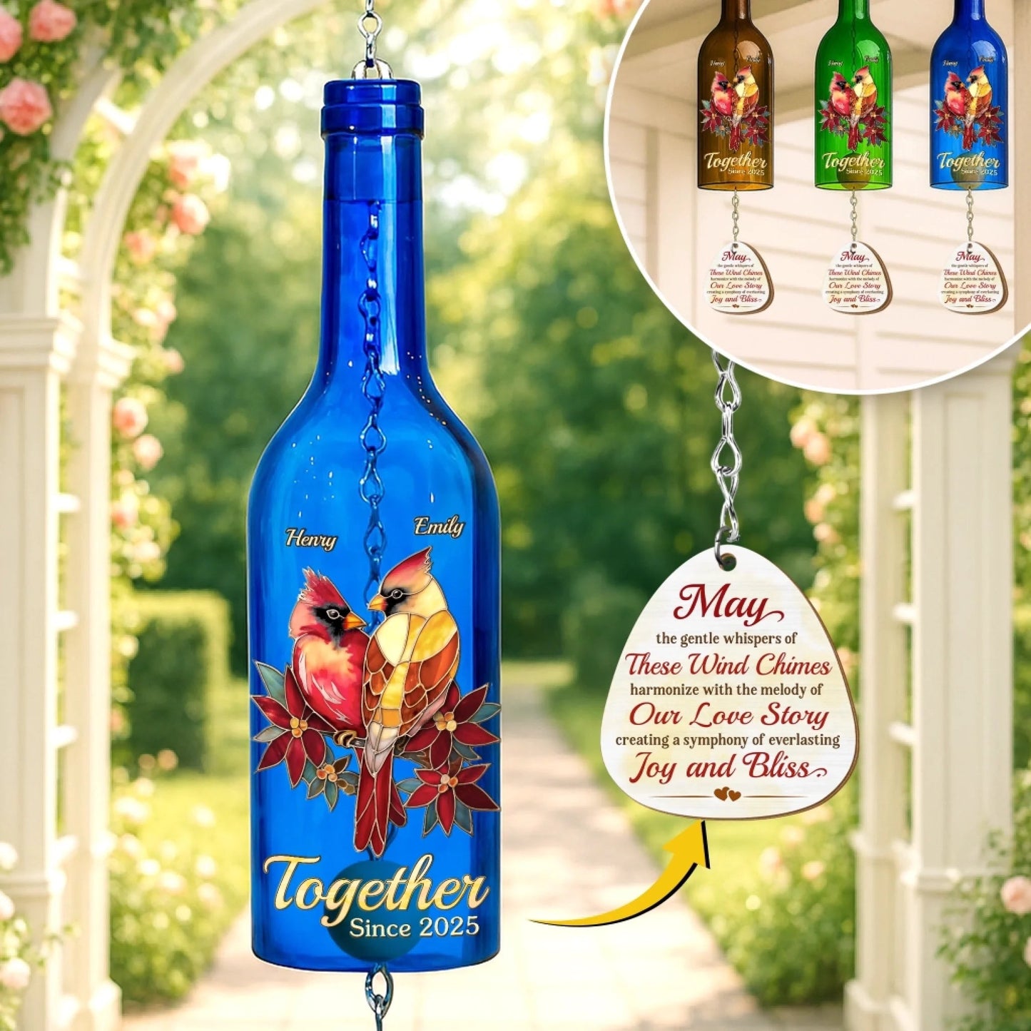 Custom Wine Bottle Wind Chime - Personalized Anniversary Wedding Gifts For Husband And Wife, Him And Her - Our Love, A Lasting Symphony