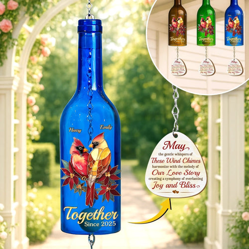 Custom Wine Bottle Wind Chime - Personalized Anniversary Wedding Gifts For Husband And Wife, Him And Her - Our Love, A Lasting Symphony