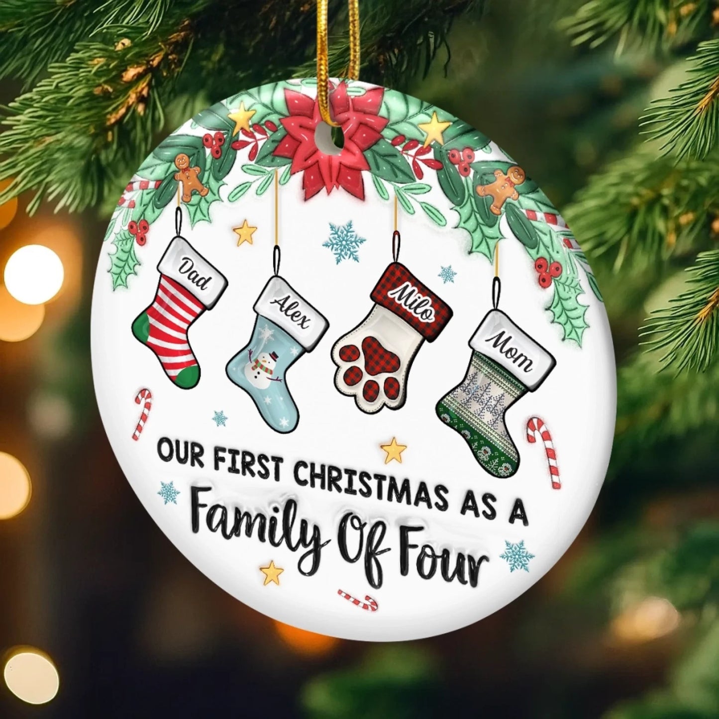 Custom First Christmas Acrylic Ornament - Personalized Christmas Birthday Gifts For Mom, Dad, Brother, Sister, Kids - Our Family’s First Christmas Magic