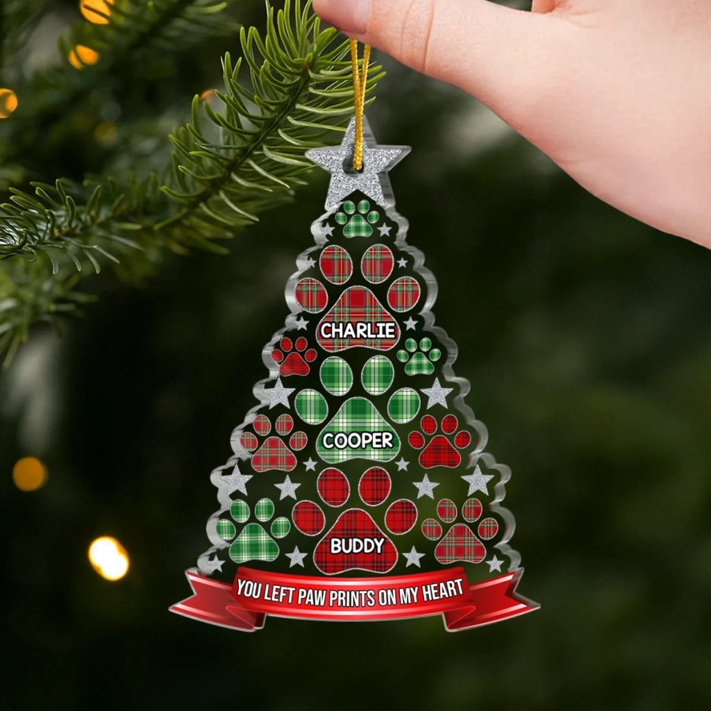 Custom Acrylic Ornament - Personalized Pet Christmas Memorial Sympathy Gifts For Dogs, Cats - Paw Prints Forever In Our Hearts