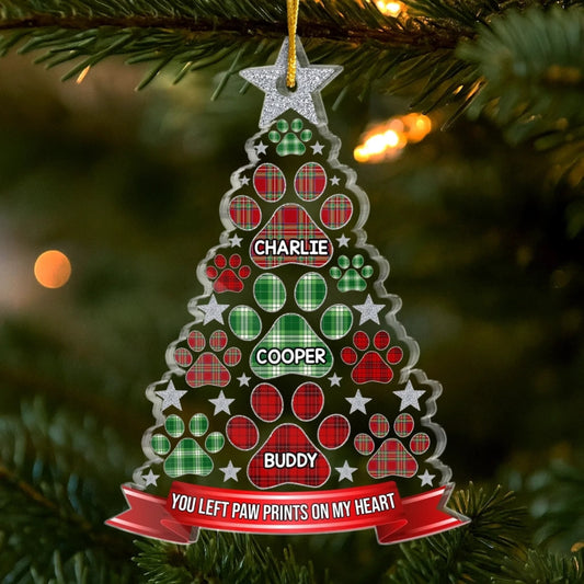 Custom Acrylic Ornament - Personalized Pet Christmas Memorial Sympathy Gifts For Dogs, Cats - Paw Prints Forever In Our Hearts