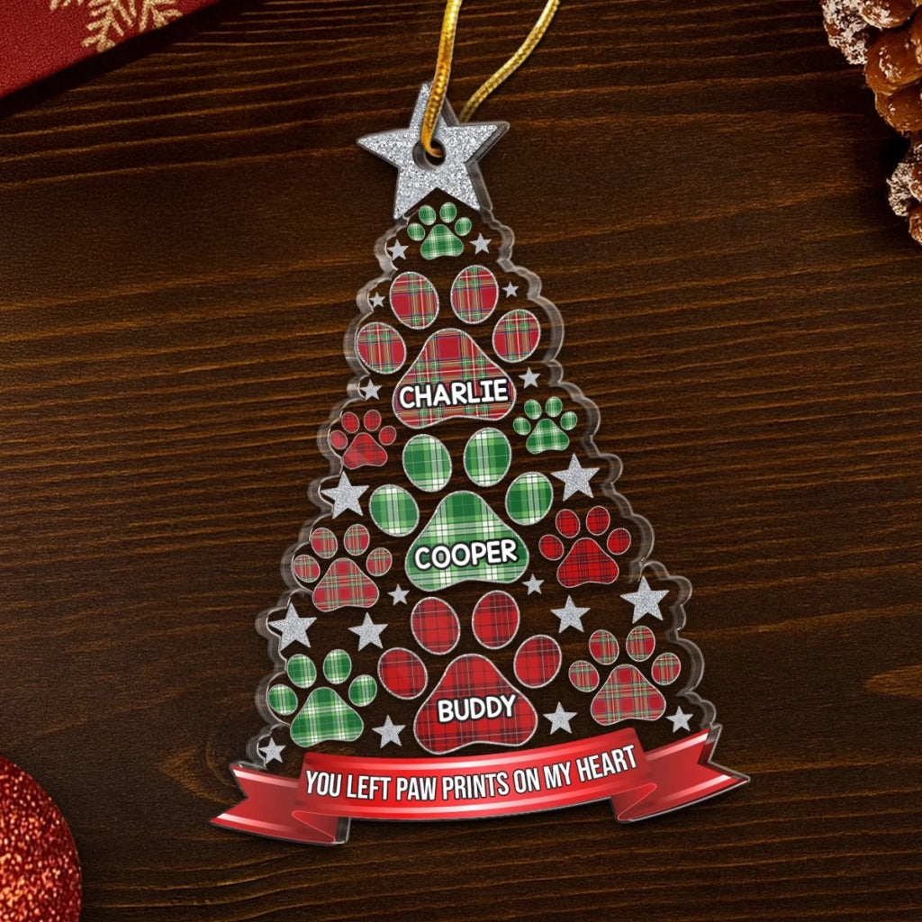 Custom Acrylic Ornament - Personalized Pet Christmas Memorial Sympathy Gifts For Dogs, Cats - Paw Prints Forever In Our Hearts