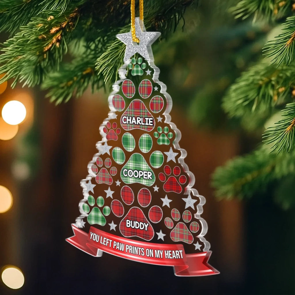 Custom Acrylic Ornament - Personalized Pet Christmas Memorial Sympathy Gifts For Dogs, Cats - Paw Prints Forever In Our Hearts