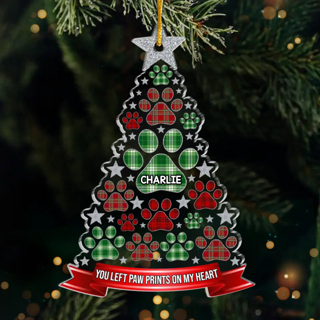 Custom Acrylic Ornament - Personalized Pet Christmas Memorial Sympathy Gifts For Dogs, Cats - Paw Prints Forever In Our Hearts